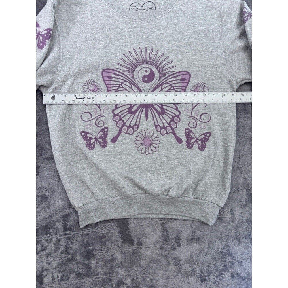 Obsessive Love Sweatshirt Women's S Grey Purple Butterflies Flowers - Picture 3 of 10
